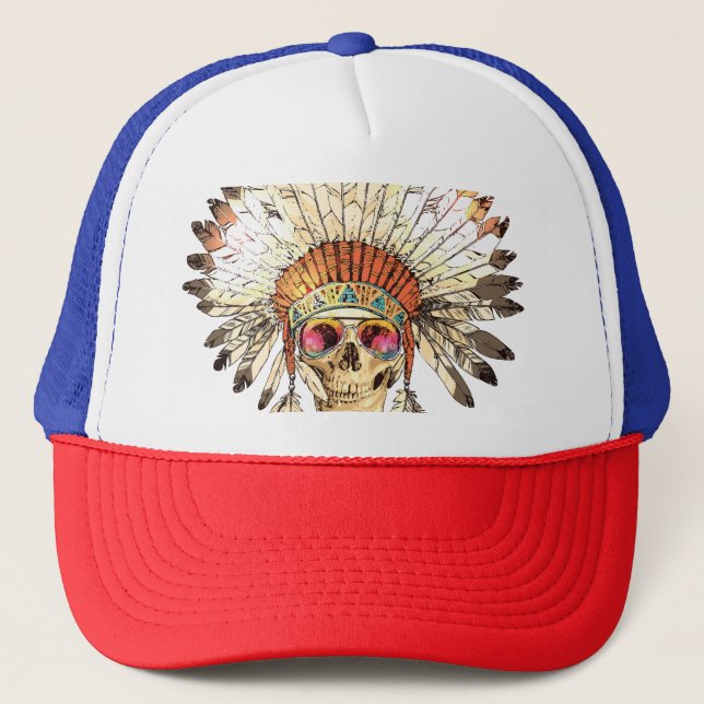 Illustration av inhemsk amerikansk Skull Mode Keps (Framsida)