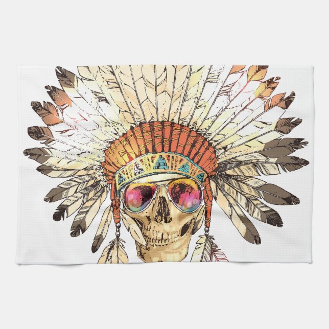 Illustration av inhemsk amerikansk Skull Mode Kökshandduk (Horisontell)
