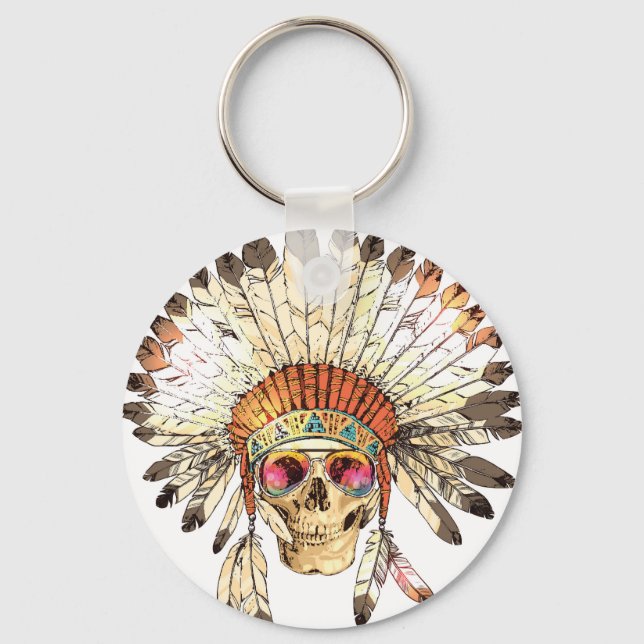Illustration av inhemsk amerikansk Skull Mode Nyckelring (Framsida)