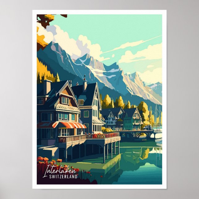 illustration av Interlaken Schweiz vintage resor Poster (Framsidan)
