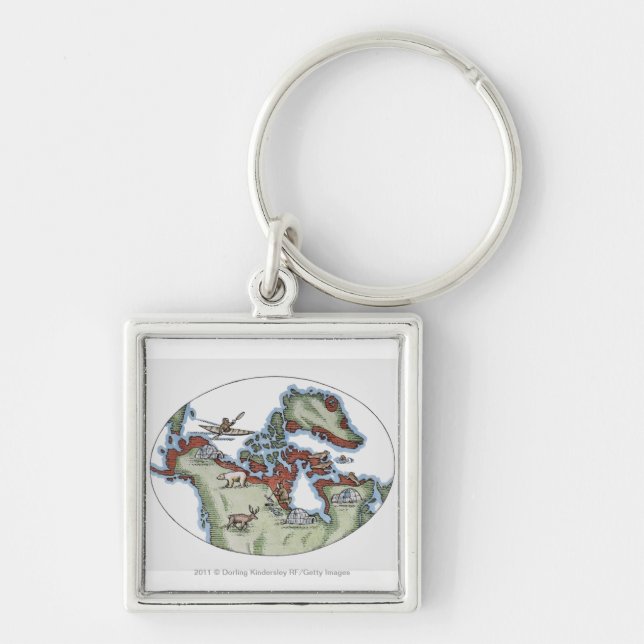 Illustration av Inuitterritoriet Fyrkantig Silverfärgad Nyckelring (Framsidan)