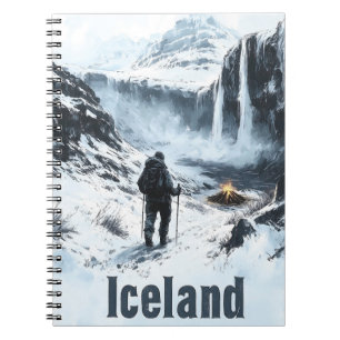 Illustration av isländskt landskap och en vandrare anteckningsbok