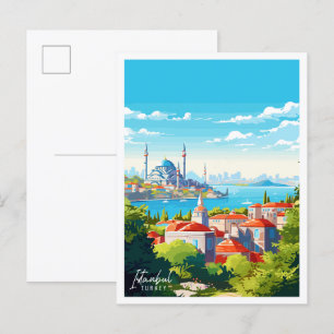 illustration av Istanbul Turkiet vintage resor Vykort