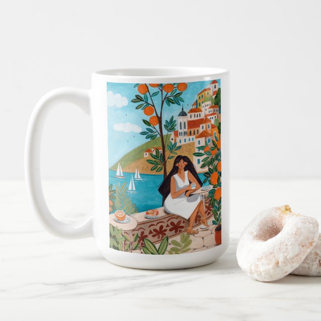 Illustration av italiensk kustcafé kaffemugg (Med munk)