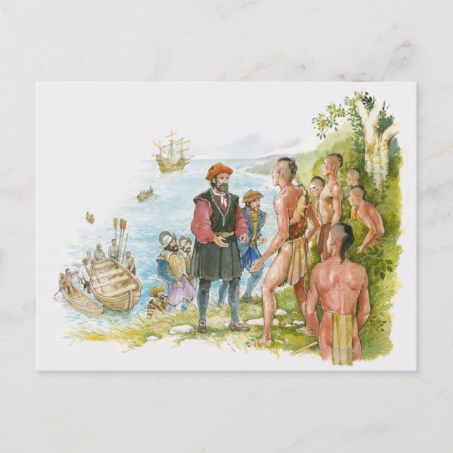 Illustration av Jacques Cartier som konvergerar me Vykort (Framsida)