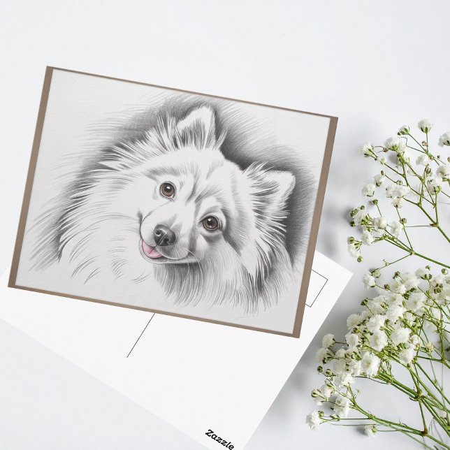 Illustration av japansk spets hundras vykort (japanese spitz framed sketch postcard)