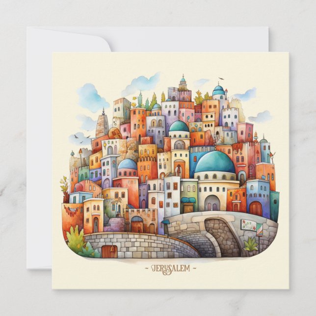 Illustration av Jerusalem Cityscape Julkort (Framsida)