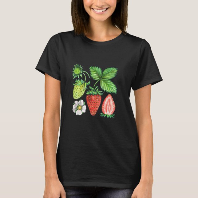 Illustration av jordgubbens vattenfärg t shirt (Framsida)
