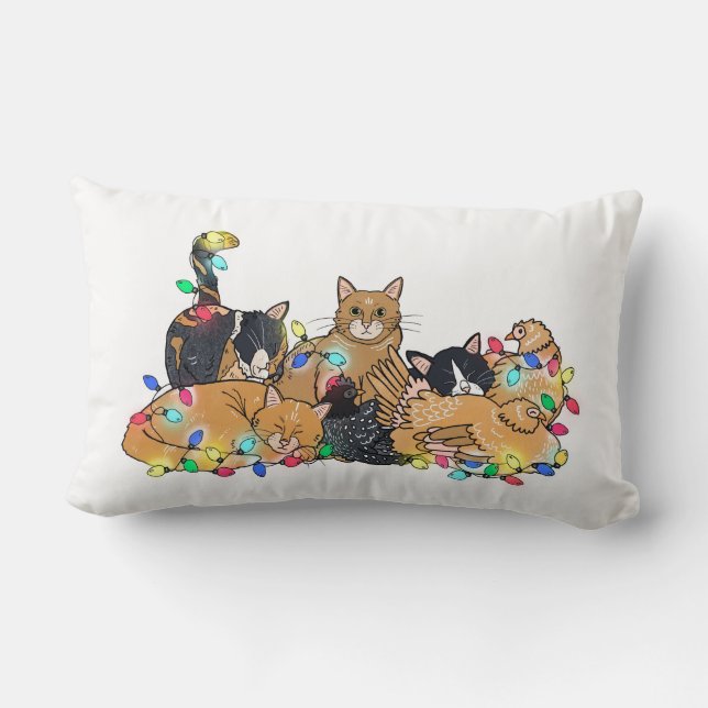 Illustration av julklappar och kycklingar lumbarkudde (Baksida)