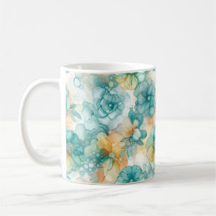 Illustration av kalk- och Gula blommor-alkohol Blä Kaffemugg