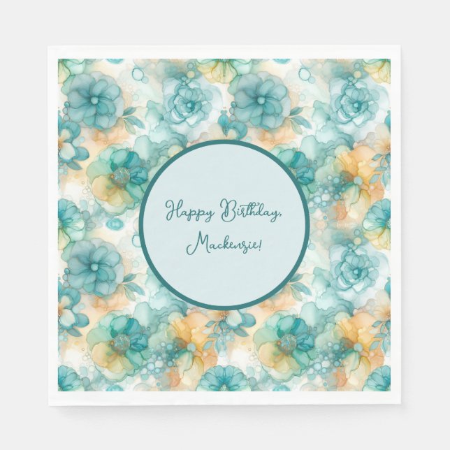 Illustration av kalk- och Gula blommor-alkohol Blä Pappersservett (Framsidan)