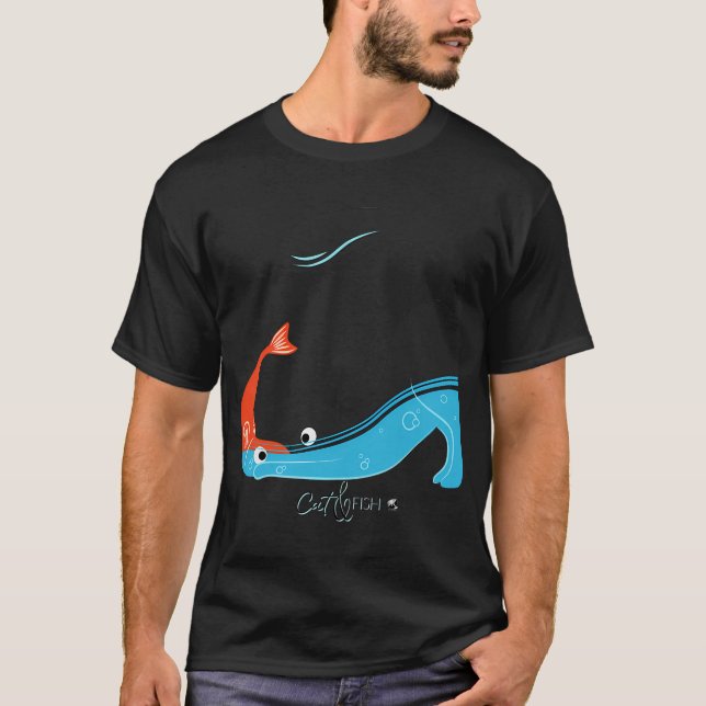 Illustration av katt och fisk t shirt (Framsida)