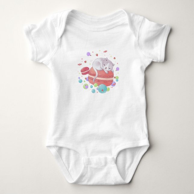 Illustration av katt och sötsaker t shirt (Framsida)