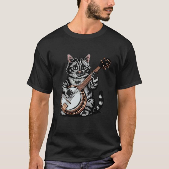 Illustration av katt som spelar banjo t shirt (Framsida)