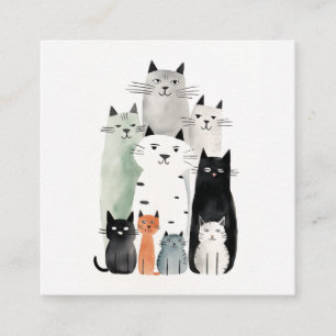Illustration av katter och vänner med vattenfärg G Fyrkantigt Visitkort