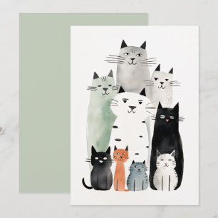 Illustration av katter och vänner med vattenfärg G Inbjudningar