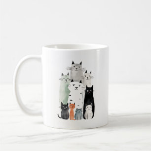Illustration av katter och vänner med vattenfärg G Kaffemugg