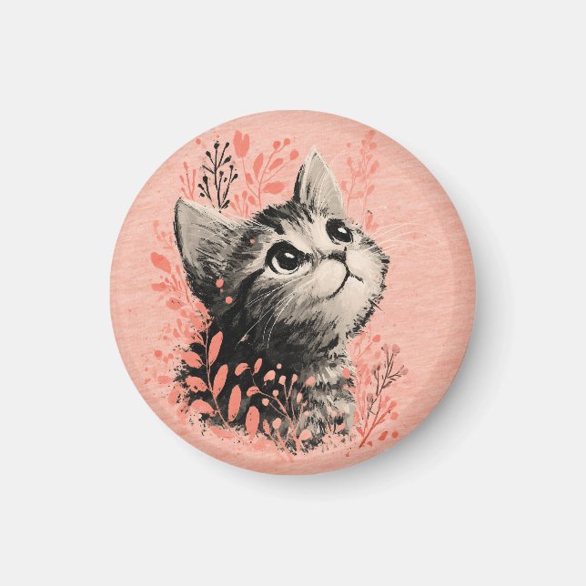 Illustration av kattunge med känslig botanisk acce magnet (Framsidan)