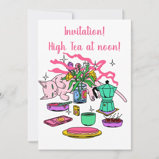 Illustration av Kattunge Tea kl. 12.00 Inbjudningar (Framsida)