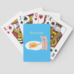 illustration av kawaiiägg och tecknad av bacon casinokort