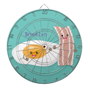 illustration av kawaiiägg och tecknad av bacon darttavla