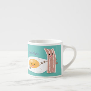 illustration av kawaiiägg och tecknad av bacon espressomugg