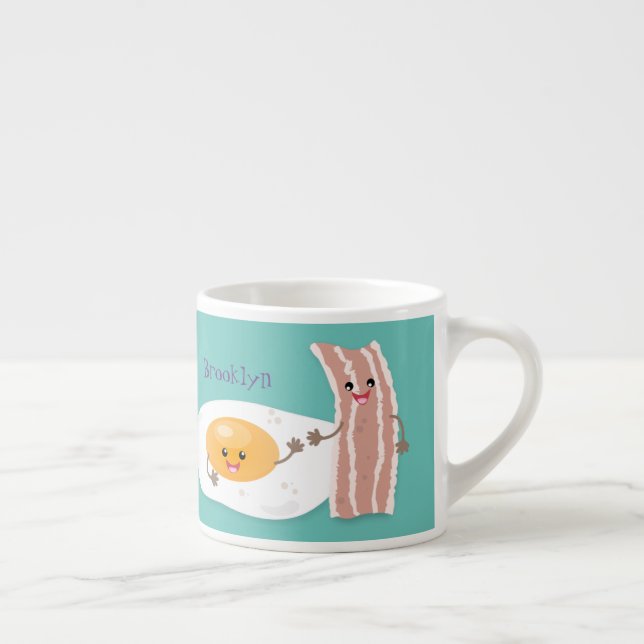 illustration av kawaiiägg och tecknad av bacon espressomugg (Höger)