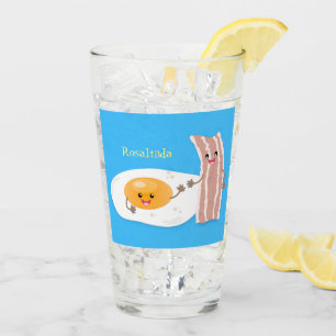 illustration av kawaiiägg och tecknad av bacon glaskopp