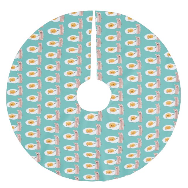 illustration av kawaiiägg och tecknad av bacon julgransmatta borstad polyester (Framsidan)