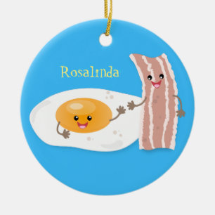 illustration av kawaiiägg och tecknad av bacon julgransprydnad keramik