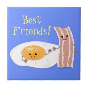 illustration av kawaiiägg och tecknad av bacon kakelplatta