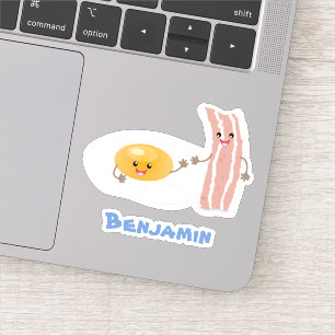 illustration av kawaiiägg och tecknad av bacon klistermärken