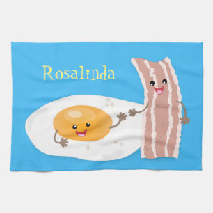 illustration av kawaiiägg och tecknad av bacon kökshandduk