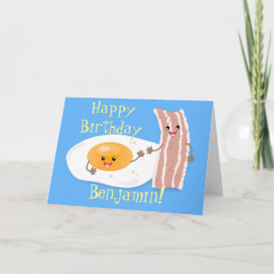 illustration av kawaiiägg och tecknad av bacon kort