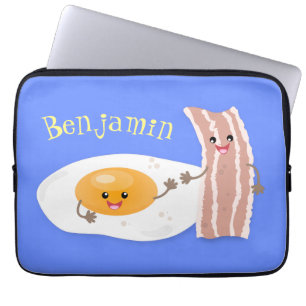 illustration av kawaiiägg och tecknad av bacon laptop fodral