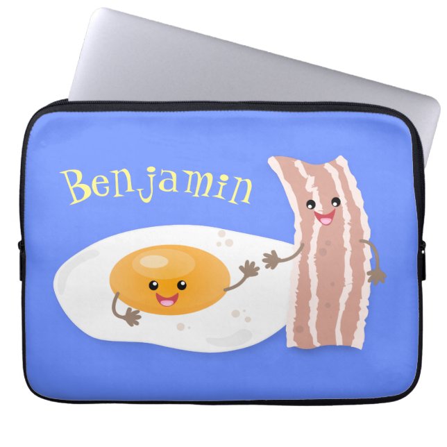 illustration av kawaiiägg och tecknad av bacon laptop fodral (Framsidan)