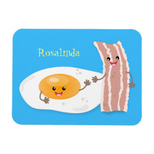 illustration av kawaiiägg och tecknad av bacon magnet