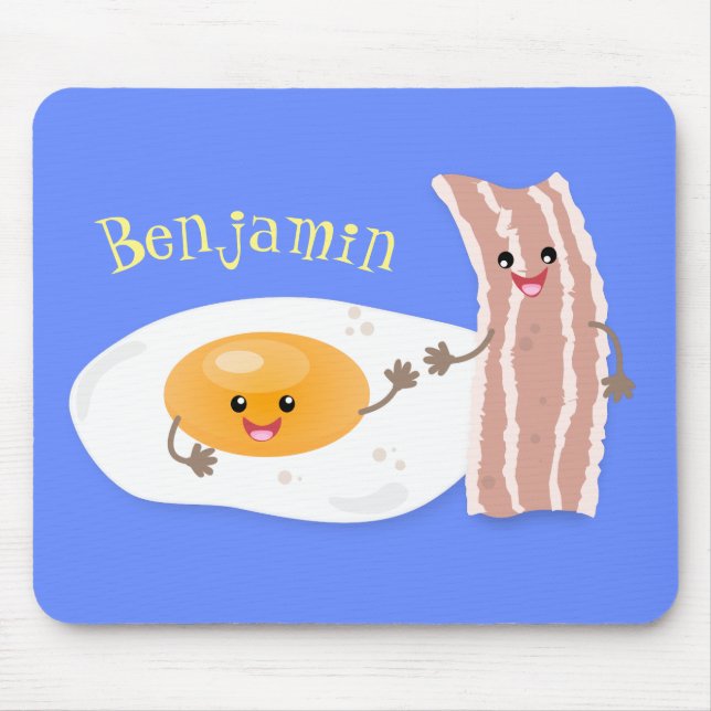 illustration av kawaiiägg och tecknad av bacon musmatta (Framsidan)