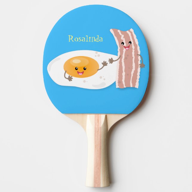 illustration av kawaiiägg och tecknad av bacon pingisracket (Framsidan)