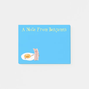 illustration av kawaiiägg och tecknad av bacon post-it block