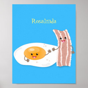 illustration av kawaiiägg och tecknad av bacon poster