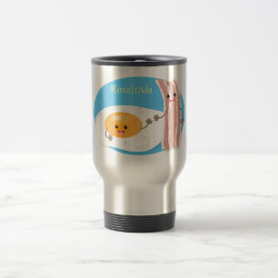 illustration av kawaiiägg och tecknad av bacon resemugg