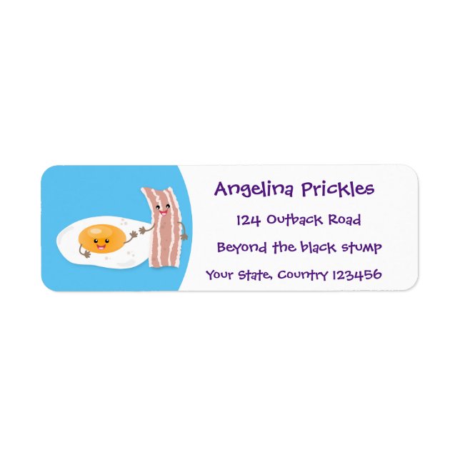 illustration av kawaiiägg och tecknad av bacon returadress etikett (Framsidan)