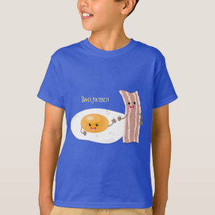 illustration av kawaiiägg och tecknad av bacon t shirt
