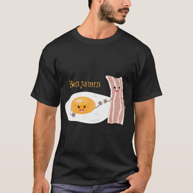illustration av kawaiiägg och tecknad av bacon t shirt (Framsida)