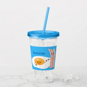 illustration av kawaiiägg och tecknad av bacon take away mugg