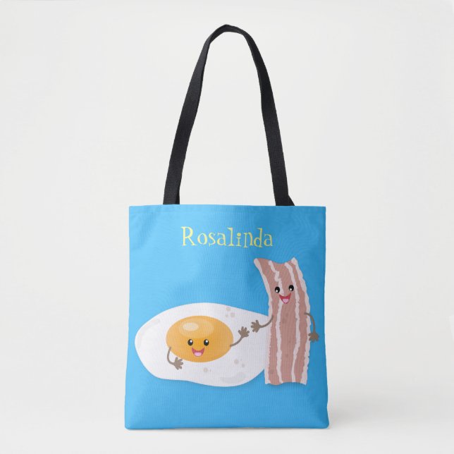 illustration av kawaiiägg och tecknad av bacon tygkasse (Framsida)