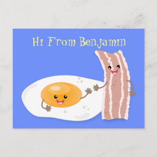 illustration av kawaiiägg och tecknad av bacon vykort