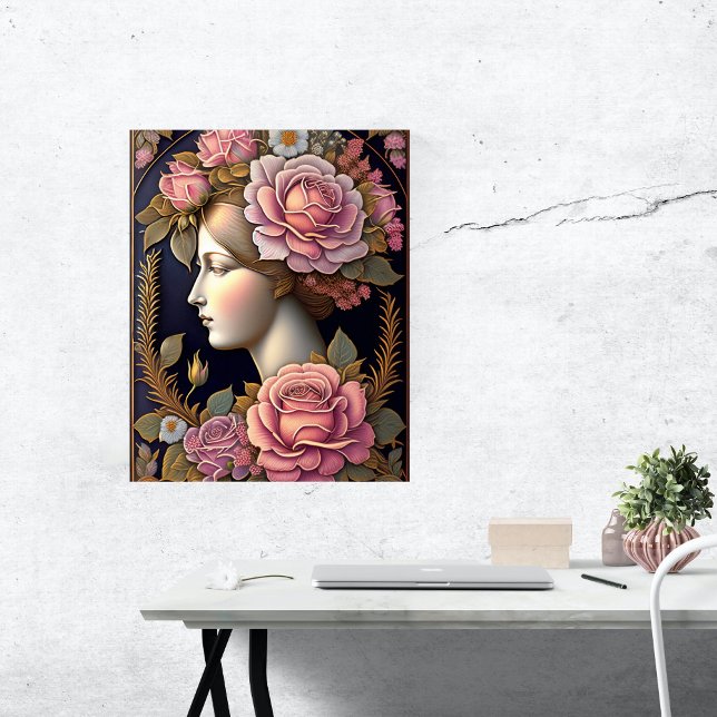 Illustration av klassisk Rosa Blommigt Dam Poster (Skapare uppladdad)