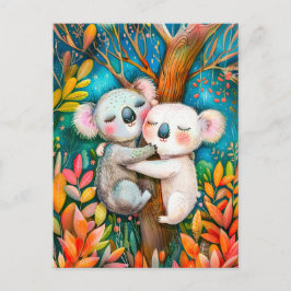 Illustration av koalas huggning i eukalyptus fores vykort